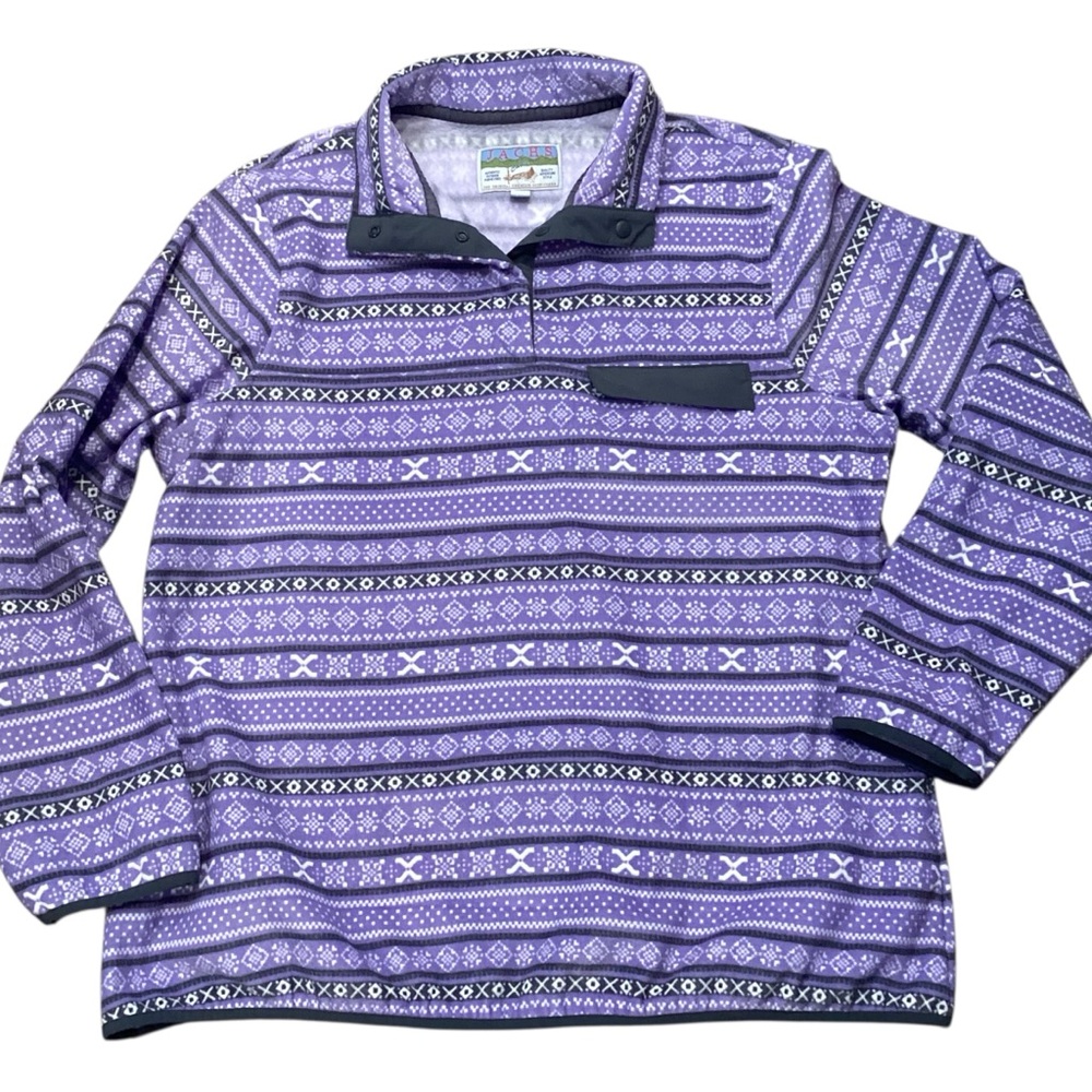 Jachs Cabin‎ Lavender Fleece Fair Isle Print Snap Close Pullover Size XL